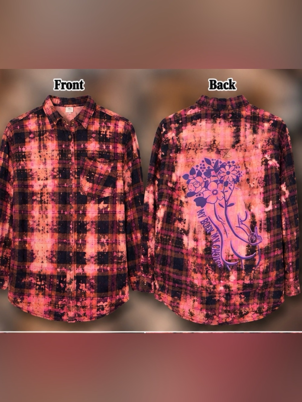 Pink & Black Plaid Graphic Flannel Shirt - Relaxed Fit